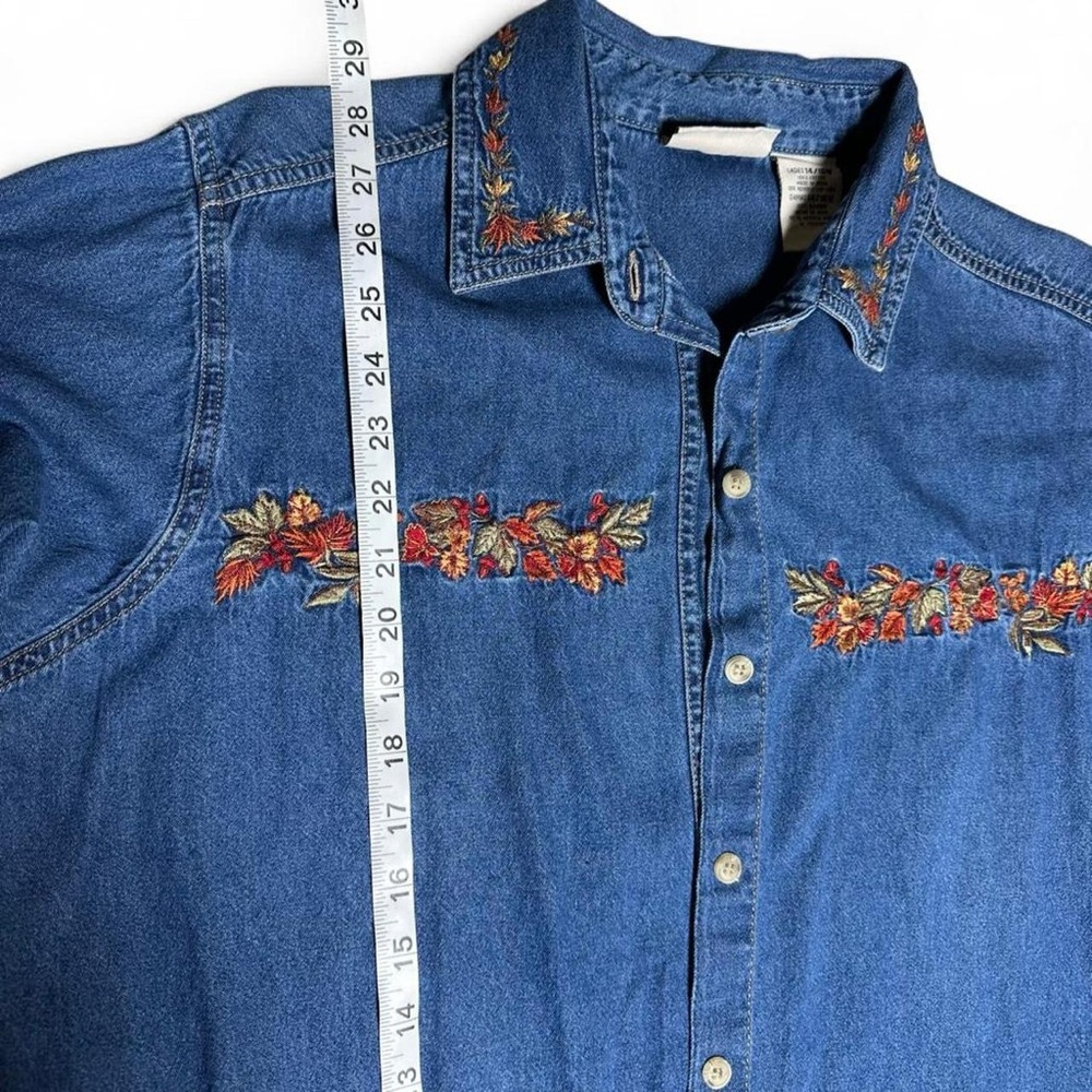 Vintage Embroidery Blue Denim Shirt Long Sleeve / Cotton - Picture 7 of 9